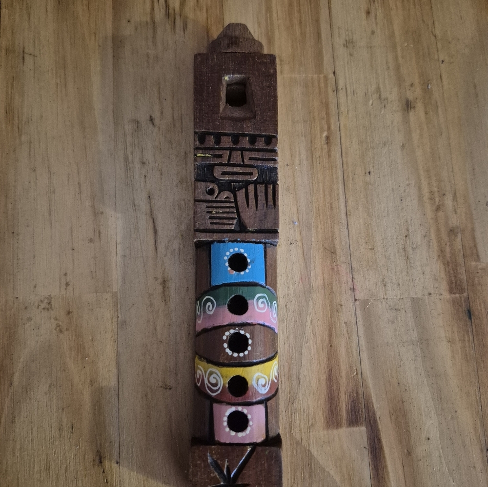 Handcrafted Wooden Flute with Colorful Accents